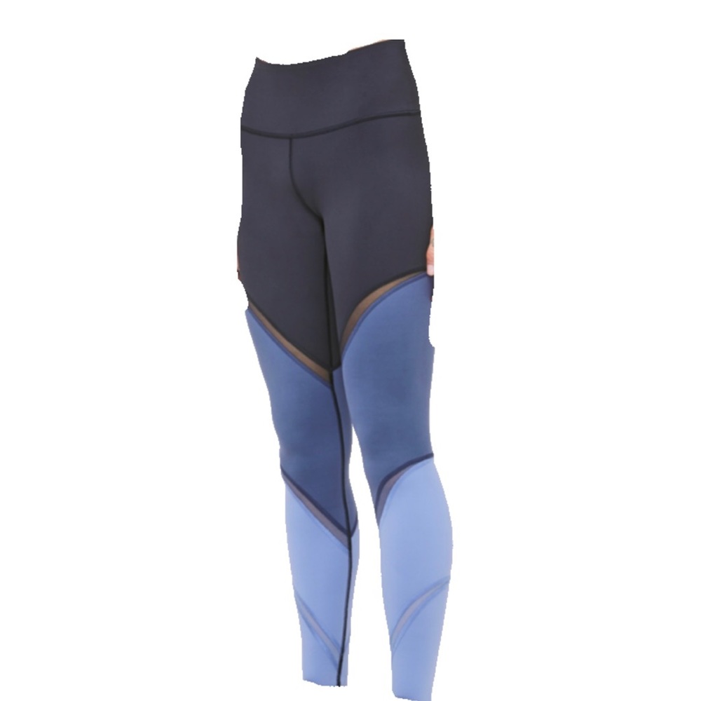 Lululemon blue color block mixed material leggings size 6